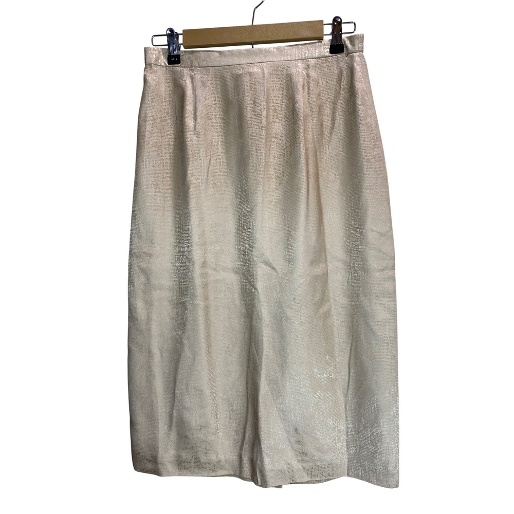 Adrianna Papell Womens 10 Silk Midi Pencil Skirt Champagne Gold Metallic Sz 10
